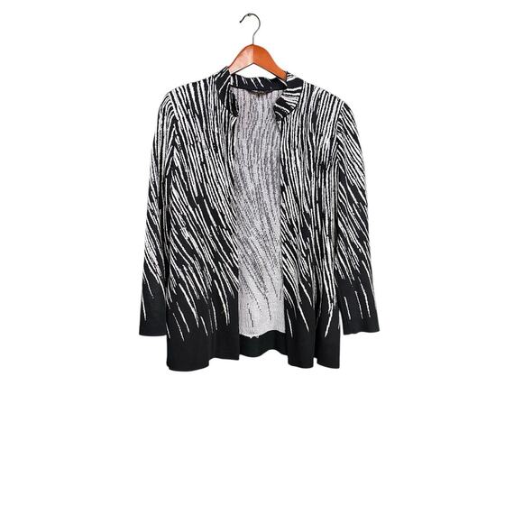 Ming Wang Black Open Front Cardigan White Detail Size Medium Old Money Luxury - Picture 2 of 9